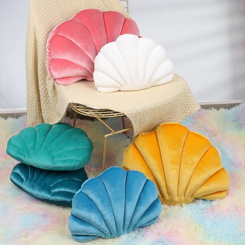 Yi-gog Seashell Pillow Sea Shaped Decorative Princess Throw Pillow 3D Velvet Soft Ocean Cute Throw Pillows for Bed Couch Chair Sofa Room 18 X 13 inch - Image 2